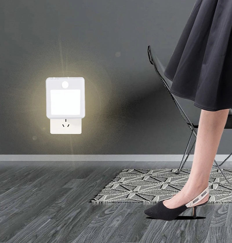 Luz nocturna con sensor de movimiento y luz LED, enchufe europeo, luz nocturna inalámbrica para niños, mesita de noche y dormitorio.