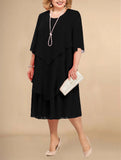 Plus Size Elegant Chiffon Dress Women's Irregular Layered Hem Flowy Midi Dress Fashion Party Wedding Guest Summer O-neck Dresses