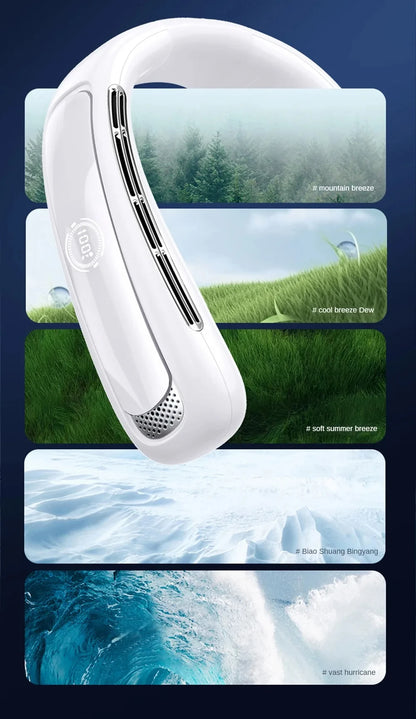 15000mah Portable Neck Fan Smart Digital Display USB Rechargeable Outdoors Bladeless Silent Cooling Neck Fan