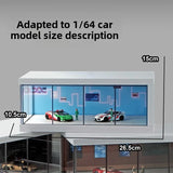 1/64 Simulated Alloy Car Model Showroom for Boy Miniature Acrylic Parking Lot Car Display Stand with Lights Kids Collection Toys