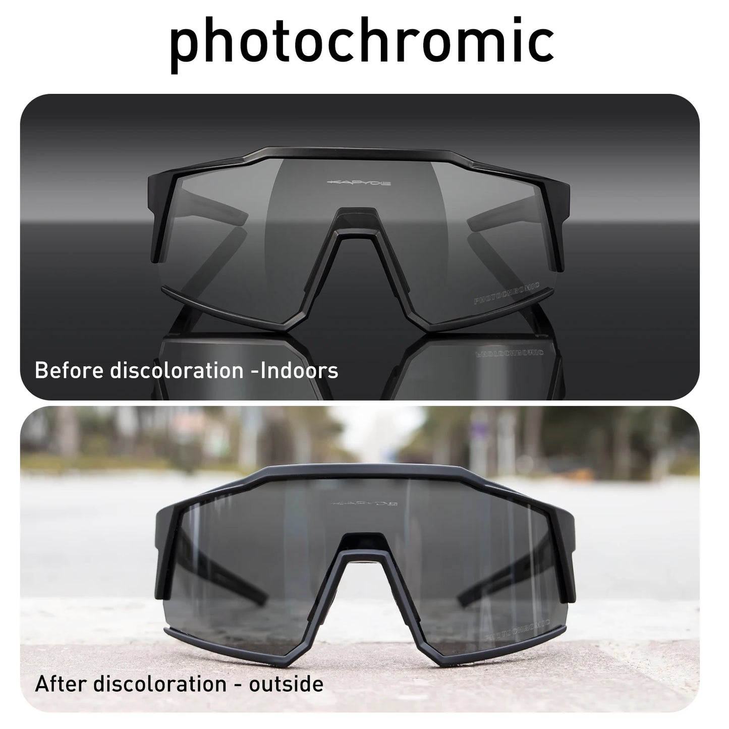 Kapvoe Photochromic Cycling Glasses Photochromic Sunglasses Road Bicycle Sports Glasses MTB Bike Eyewear Men 1 Lens Accessories