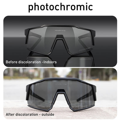 Kapvoe Photochromic Cycling Glasses Photochromic Sunglasses Road Bicycle Sports Glasses MTB Bike Eyewear Men 1 Lens Accessories