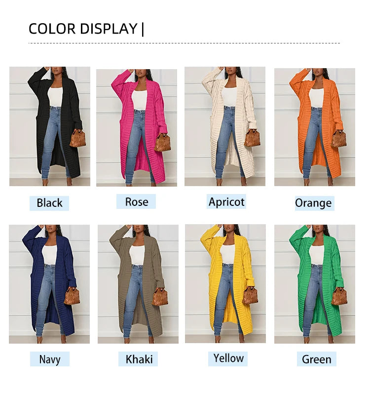 Plus Size Women's Sweater Fashion Casual Cardigan Solid Colour Knitted Sweater Cardigan with Pocket Autumn and Winter Best