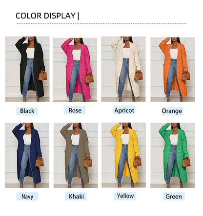 Plus Size Women's Sweater Fashion Casual Cardigan Solid Colour Knitted Sweater Cardigan with Pocket Autumn and Winter Best