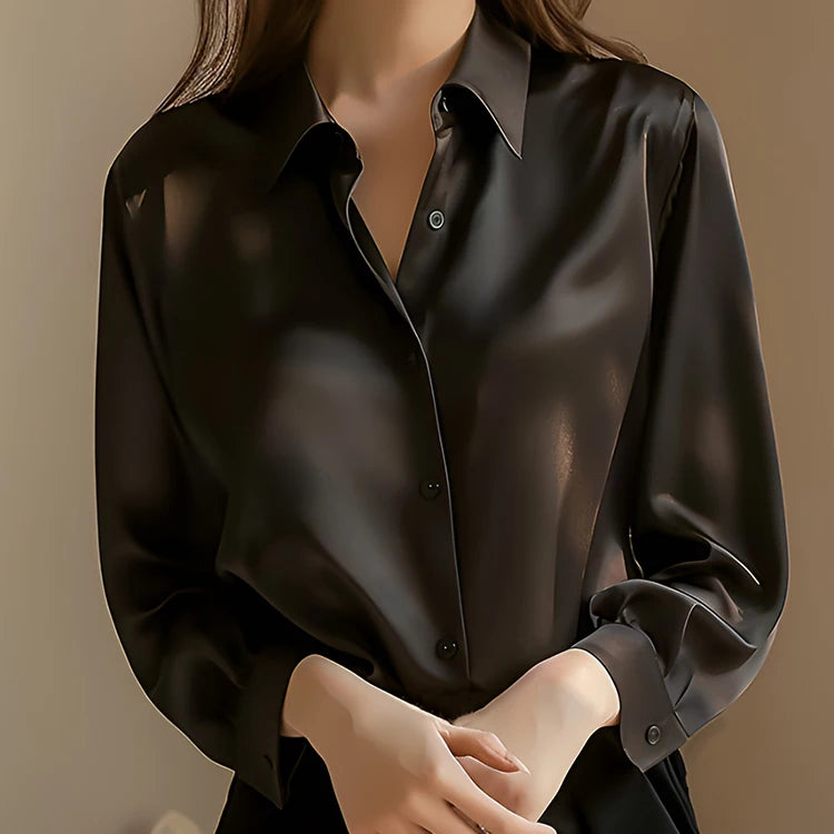 Camisas y blusas de satén de manga larga para mujer, estilo informal y elegante, tendencia de verano 2024, para oficina, ropa ajustada para mujer