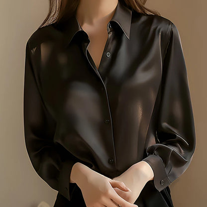 Camisas y blusas de satén de manga larga para mujer, estilo informal y elegante, tendencia de verano 2024, para oficina, ropa ajustada para mujer