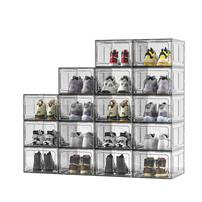 Transparent shoe box, magnetic suction door, thick plastic storage box, detachable dustproof shoe storage box