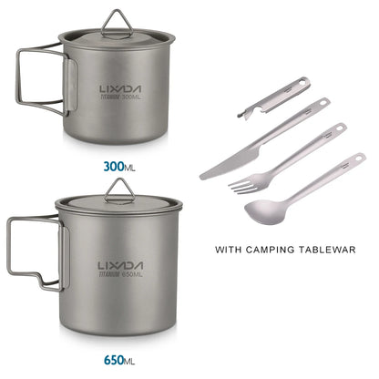 Taza de agua ultraligera de titanio Lixada con asa plegable, portátil para exteriores, camping, picnic, 300 ml/350 ml/550 ml/650 ml