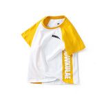 2022 Summer Korean Style Children T-Shirts Fashion Splicing Letter Design Kids Short Sleeve Tops Pure Cotton Children's Clothes