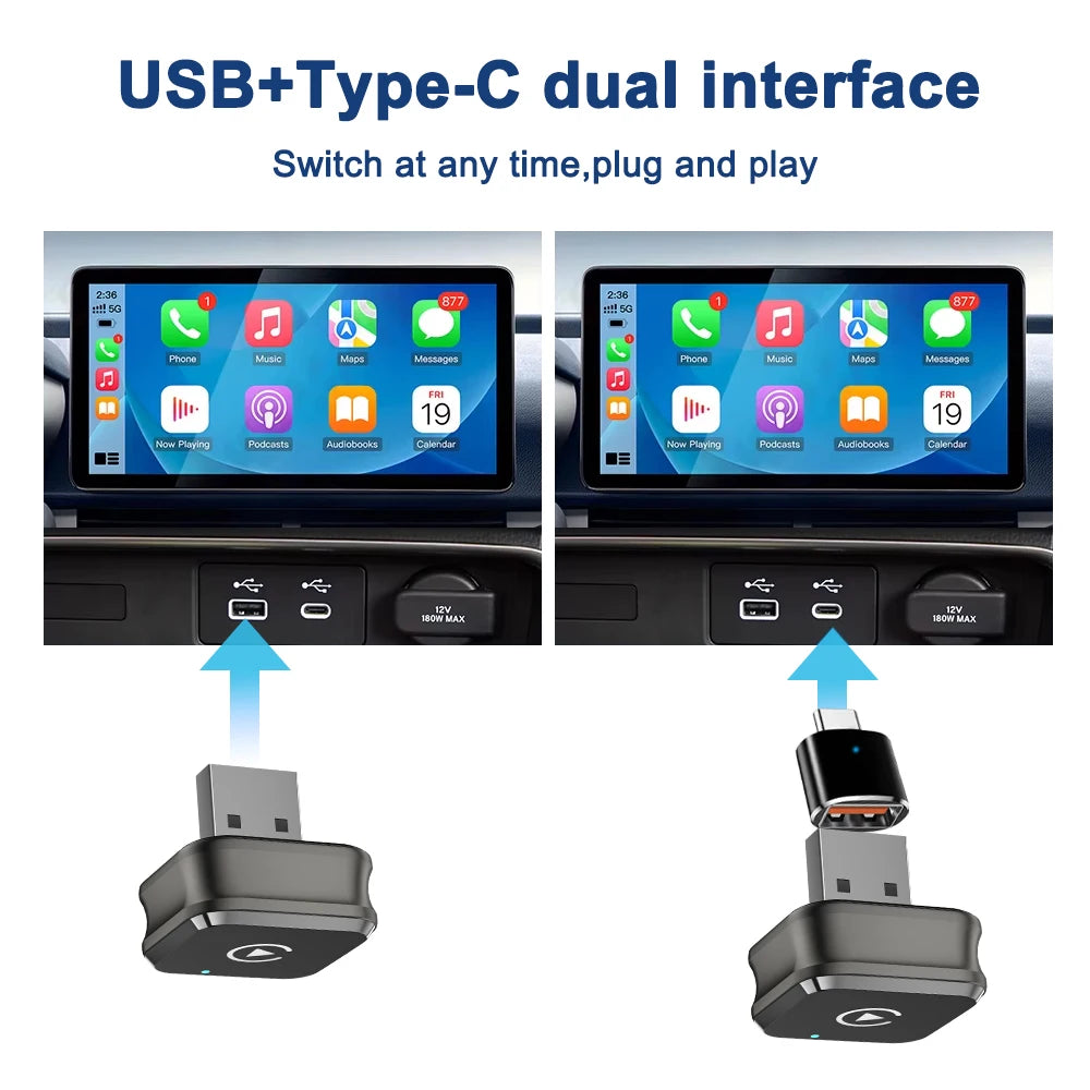Wireless 2IN1 CarPlay Android Auto Wireless Supermini Box Adapter Plug And Play Dongle Bluetooth WiFi Fast Connect
