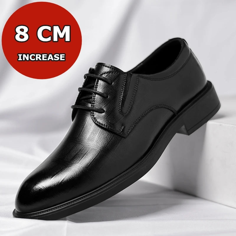 3/6/8 CM Elevator Shoes Men Dress Shoes Black Soft Leather Men Heightening Formal Shoes Casual Business Men Oxfords Suit Shoes