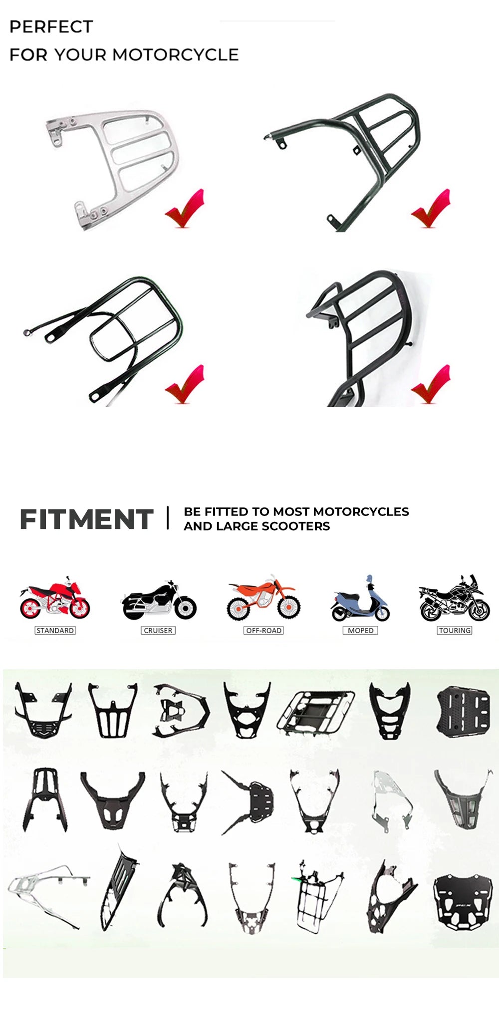 KEMIMOTO 45L/55L/65L Motorcycle Aluminum Case Tail Box Trunk with backrest Universal Top Tail Rear Luggage Tool Storage Box