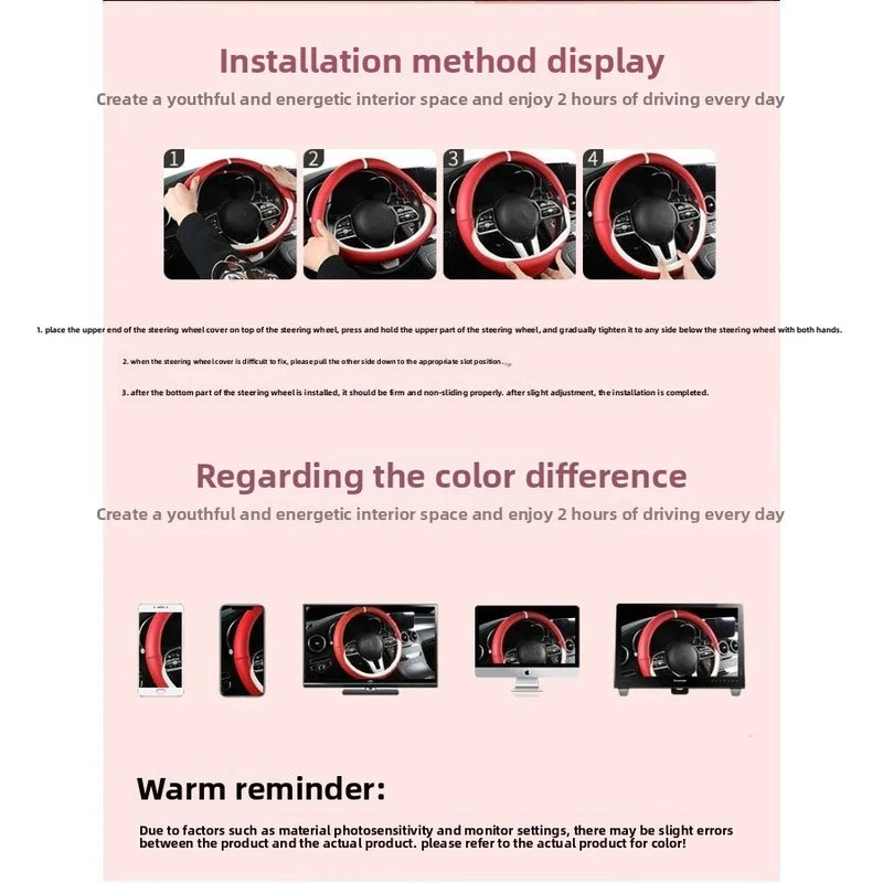 pink All-season exquisite simple light cute sunny fashionable dirt-resistant and comfortable car steering wheel cover