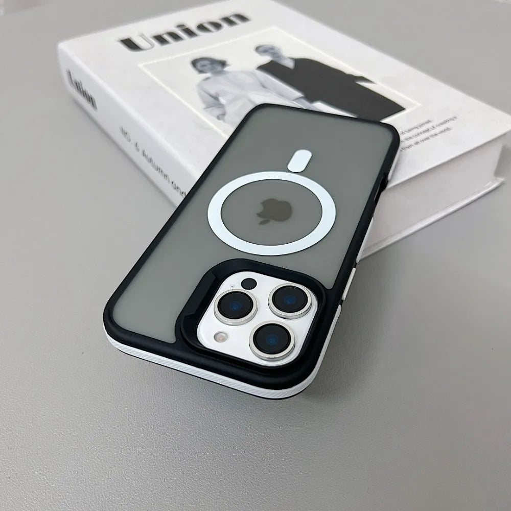 Luxury Magnetic Color Matte Translucent Armor Shockproof Case For iPhone 11 12 13 14 15 16 ProMax Magsafe Wireless Charge Cover