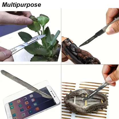 Cuchillo de papelería, hoja de bisturí de 11 23, juego de mango quirúrgico, cortador profesional, artesanía, acero al carbono, caja de metal abierta, herramienta multiusos para bricolaje.
