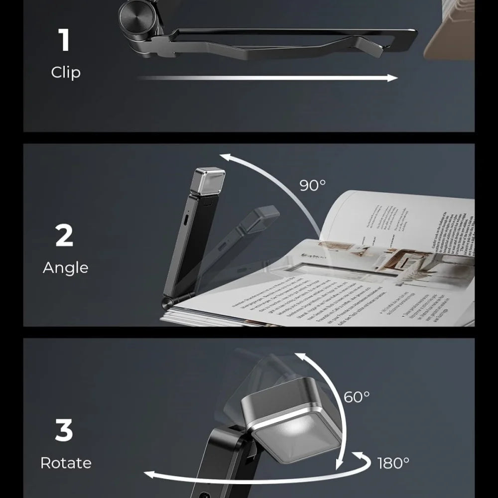 LED Rechargeable Clip-On Book Light 3 Colors 5 Brightness Bed Reading Night Light Eye-Protection Bookmark Lamp Mini Book Lamp