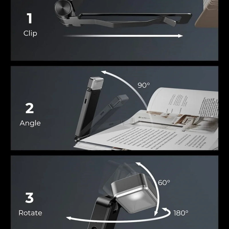 LED Rechargeable Clip-On Book Light 3 Colors 5 Brightness Bed Reading Night Light  Eye-Protection Bookmark Lamp Mini Book Lamp