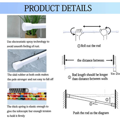 Barras de cortina con resorte de tensión, duraderas, de longitud ajustable, extensibles, telescópicas, para baño, cocina y armario, sin taladro.