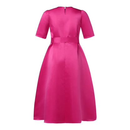VONDA Plus Size 5XL Elegant Satin Summer Midi Dress 2024 Women Short Sleeve Vestidos Casual Belted Loose Solid Color Long Robe