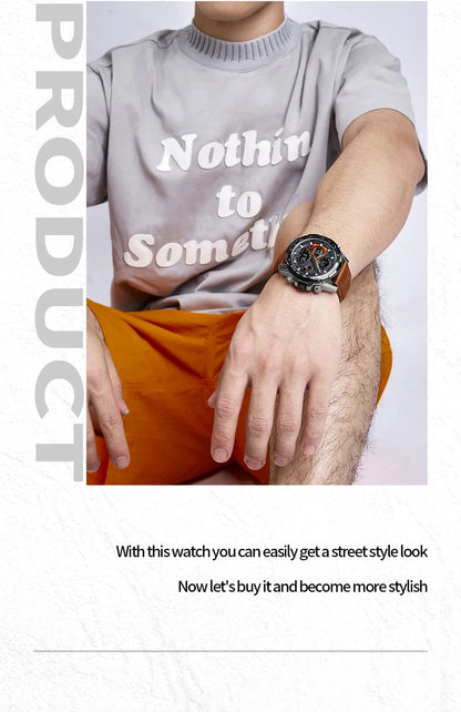NAVIFORCE 2021 - Reloj deportivo para hombre, resistente al agua, con pantalla dual, luminoso, de cuarzo y cuero genuino, masculino