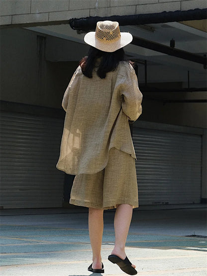 HanOrange 2024 Summer Lazy Linen Casual Knee Length Pants Women Loose Thin Anti-transparent A-line Profile Five Cents Trousers