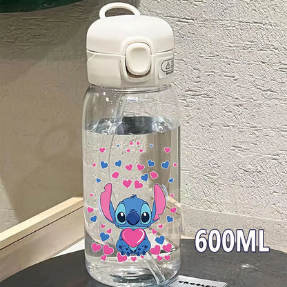 600/400ML Lilo&Stitch Straw Bottles Disney Drinking Office Transparent Portable Anti Drop Children's Water Bottle PC Material