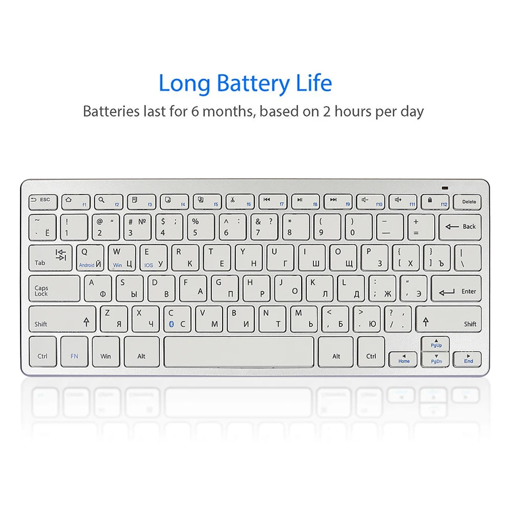 Bluetooth Keyboard Mini Ultra Thin Portable Wireless Keyboard Spanish Russian Layout for Tablet/iPad/Laptop/Phone