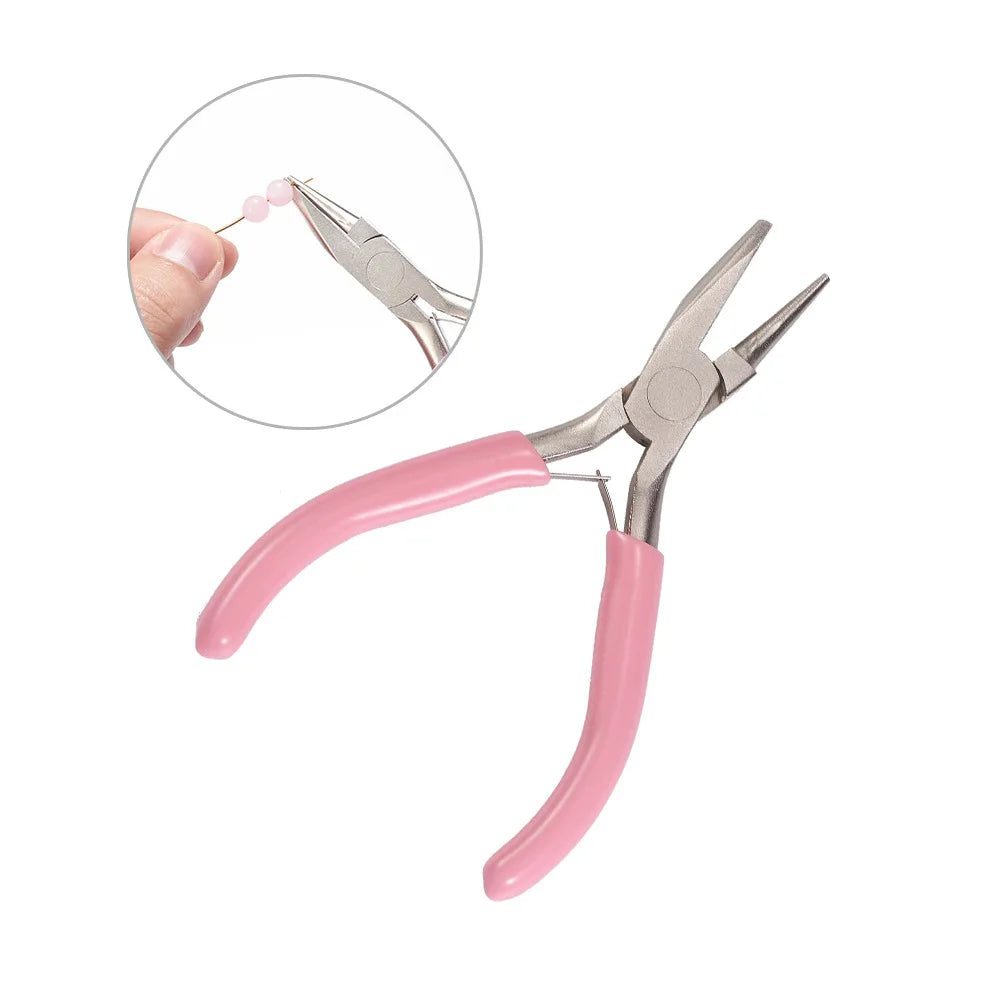 Alicates cóncavos redondos de una sola sección de níquel-hierro con mango rosa, herramienta para hacer herrajes de joyería hechos a mano, punta afilada, diagonal, portátil