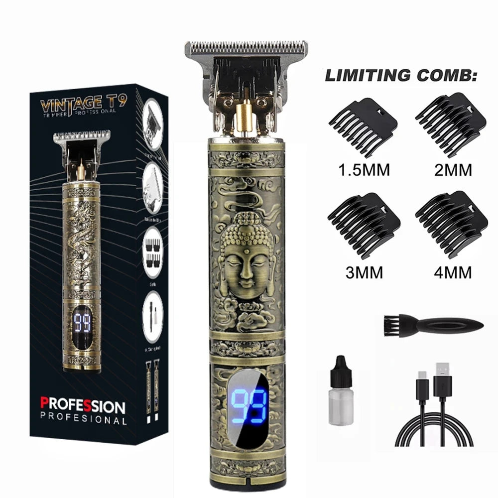 T9 LCD Electric Hair Trimmer Oil Shaving Head Electric Clipper Engraving Electric Clipper Hair Precision Trimmer for Men Care