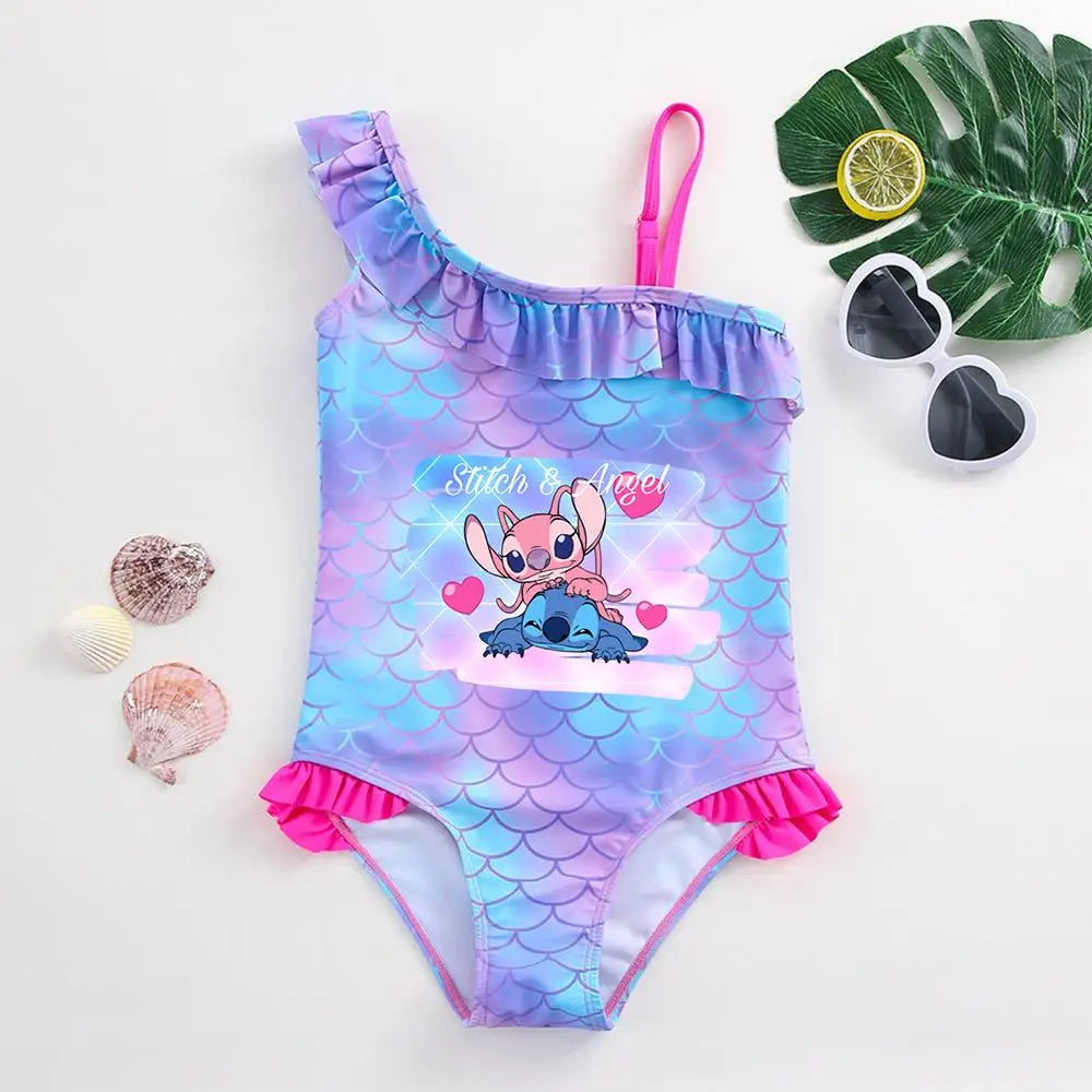 Traje de baño de una pieza con estampado de escamas de sirena para niña pequeña de Lilo Stitch, traje de baño para playa