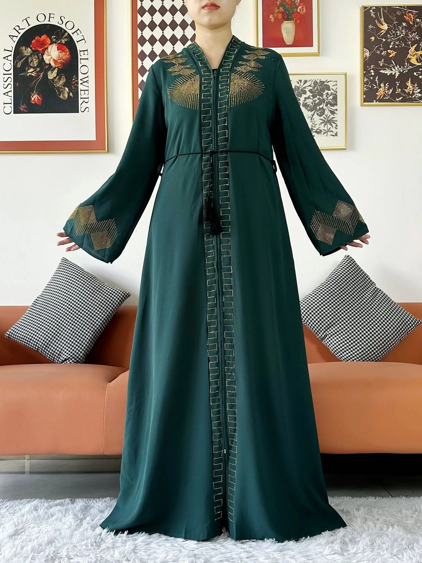 Vestido elegante de gasa para mujer, abaya abierta con cremallera, ropa musulmana, cárdigan islámico, abaya, nuevo