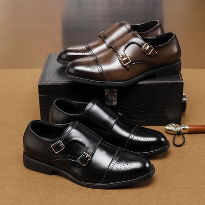 Italian Men's Brogue Shoes Brown Low Cut Commuting Business Casual Shoes Men's Banquet Leather Shoes Soft Sole Big Size：38-48