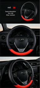 PU Leather Contrast Colour Car Steering Wheel Cover  Sweat Absorbent, Wear Resistant and Non-slip, Universal in All Seasons
