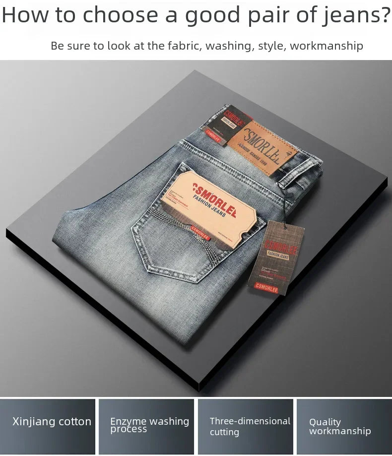 Csmor Lee Men's Jean Autumn Winter Loose-fit Straight-leg Trendy Pants Casual Denim Trousers Men Classic Stretch Jeans Fashion