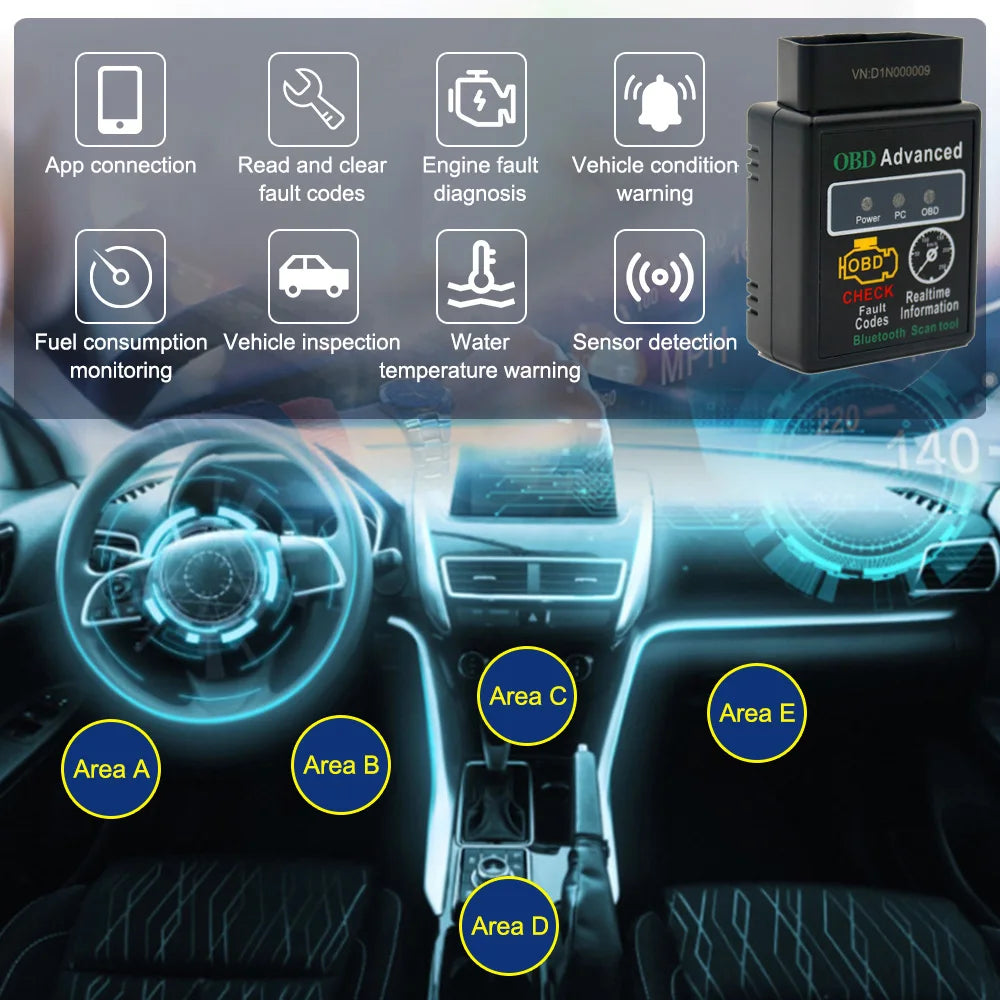 Automotive Diagnostic Tools Bluetooth-Compatible OBD2 Scanner V1.5 Code Reader OBDII Diagnosis Scanner for Android iOS Windows