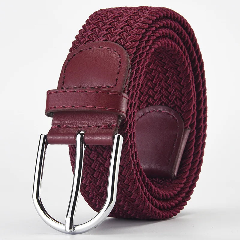 Elastic Nylon Unisex Casual Knitted Pin Buckle Jeans Belt Woven Canvas Elastic Expandable Stretch Waistband for Women Men Girdle