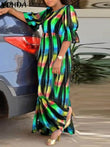 Vonda-Vestido maxi feminino boêmio de meia-sopro, túnico grande, longo, casual, vintage, estampado, tamanho grande, 5XL, verão, 2024