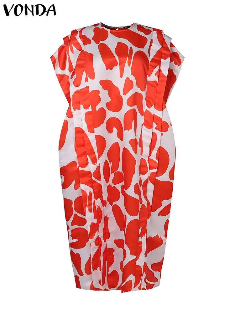 Plus Size VONDA Bohemian Summer Women Ruffled Maxi Dress Printed Long Sundress Casual Short Sleeve Loose Oversized Party Vestido