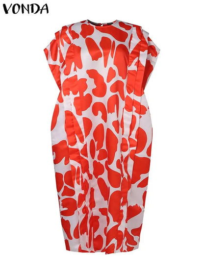 Plus Size VONDA Bohemian Summer Women Ruffled Maxi Dress Printed Long Sundress Casual Short Sleeve Loose Oversized Party Vestido
