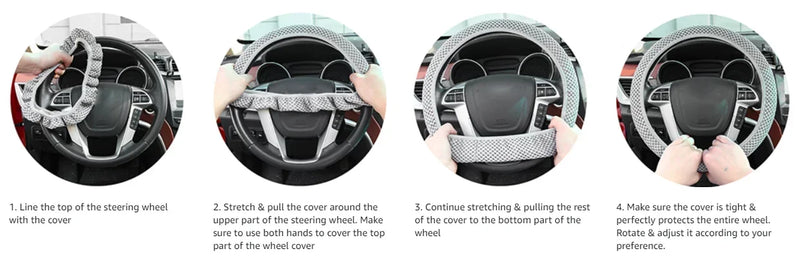Elastic Elastic Steering Wheel Cover, Warm in Winter, Cool in Summer, Universal 15 Inches (About 38.1 Cm), Microfiber Breathable