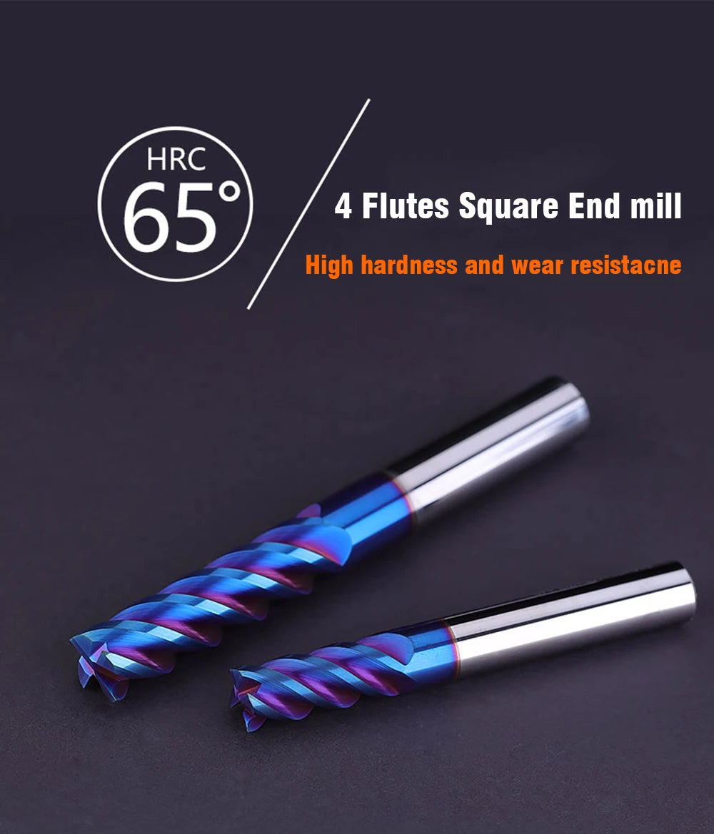 4 Flutes HRC65 Carbide End Mill CNC Cutting Tools Alloy Carbide Milling End Mills Tungsten Steel Milling Cutter Square Router Bit