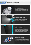 Gisam 1800N.M Torque Brushless Electric Impact Wrench 1/2 inch Screwdriver Cordless Wrench Power Tool For Makita 18V Battery Pin