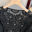 Casual Long Sleeve Elegant cardigan Beading O-neck Chic Vintage Hook Flower Hollow Out Top Plus Size Clothing