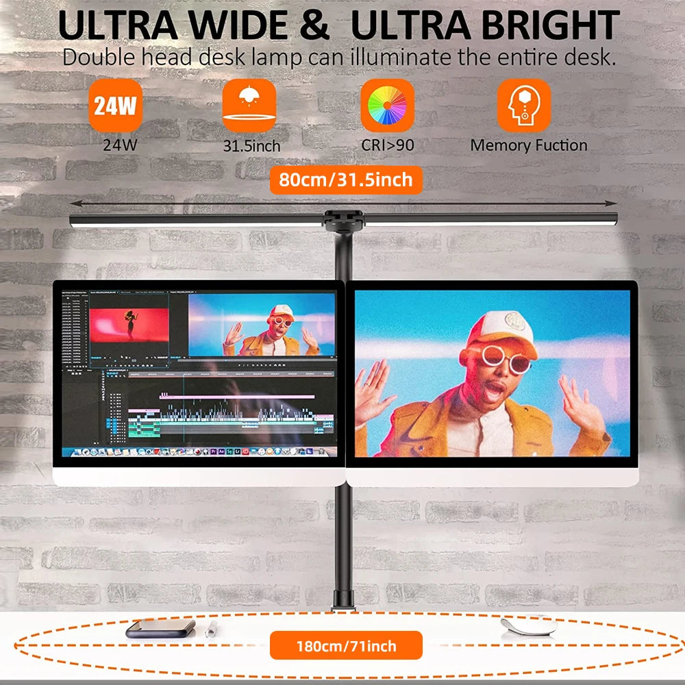 Lámpara de escritorio con Control remoto y Clip LED de doble cabezal, lámpara de mesa para arquitecto, iluminación para el hogar y la Oficina, 5 modos de Color y 5 regulables