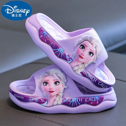 Sandalias y pantuflas de baño para niñas de Disney con diseño de princesa Elsa y suela suave antideslizantes de verano