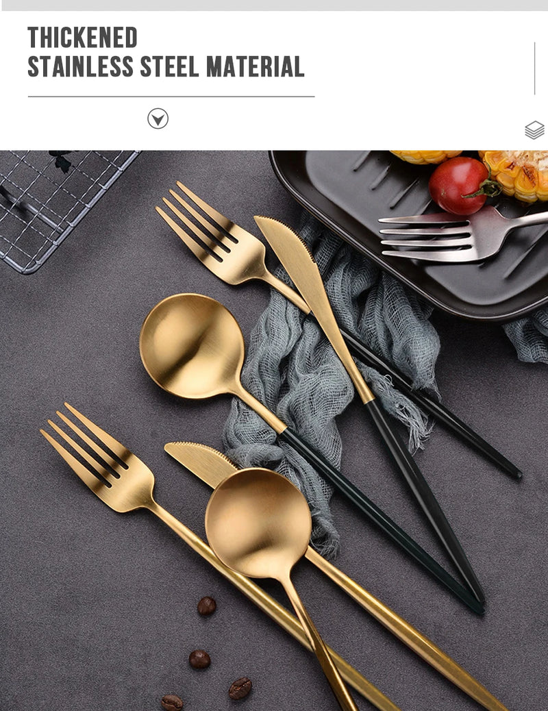 30pcs Black Dinnerware Set Stainless Steel Steak Knife Fork Coffee Spoon Teaspoon Flatware Dishwasher Safe Kitchen Tableware Set