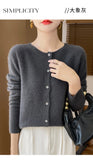 100% Merino Wool Long Sleeve Sweaters Cashmere Cardigan Spring Autumn Women O-Neck Knitwear Tops Clothing Fashion Basic Tops