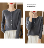 100% Merino Wool Long Sleeve Sweaters Cashmere Cardigan Spring Autumn Women O-Neck Knitwear Tops Clothing Fashion Basic Tops