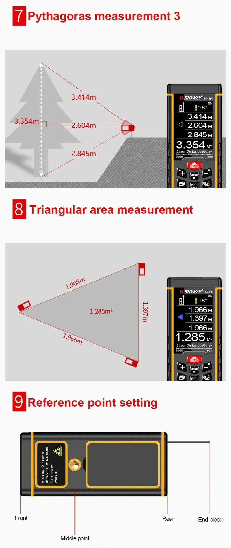 FANYUE SW-120 Display Laser Distance Meter 80M 120M Camera Digital Meter Area Volumn Digital Angle Ruler Laser Rangefinder Tape