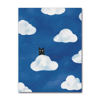 Cute Cats Pop Illustration Prints Canvas Painting Aesthetic Wall Art Pictures Home Room Dec Abstract Black Cat Drawing Poster
